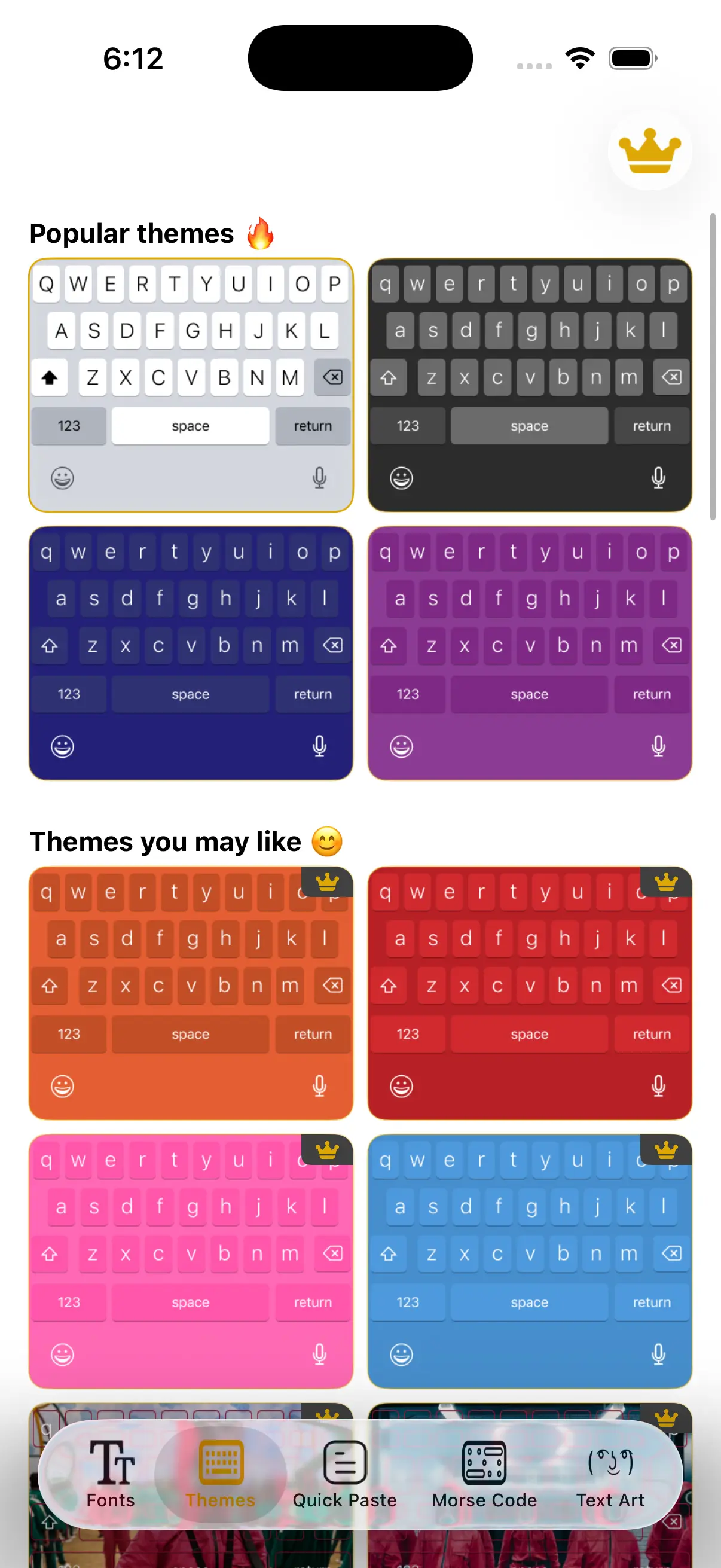 iOS app with custom fonts and keyboard themes
