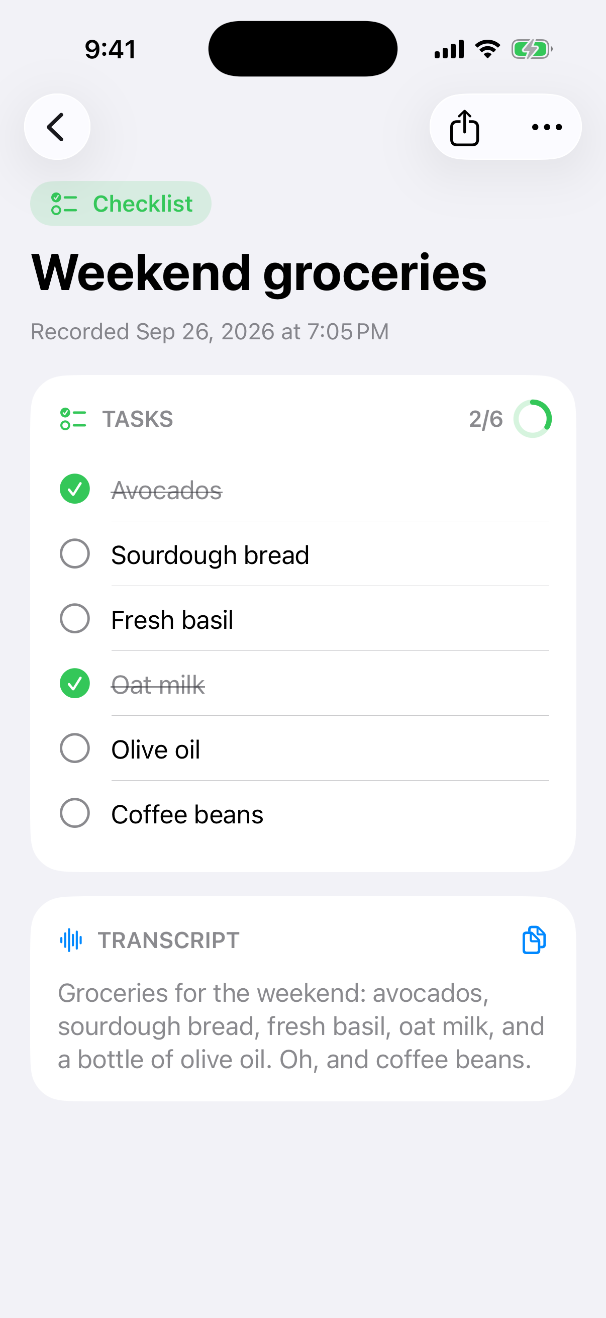 Memodo checklist for weekend groceries